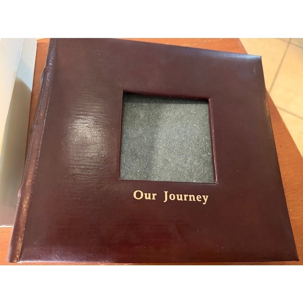 Our Journey Photo Album Faux Leather Burgundy Gold Lettering with Gift Box